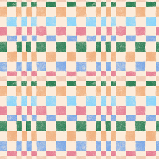 Multicolored Funky Woven Check Jewel Jungle Wallpaper⁠