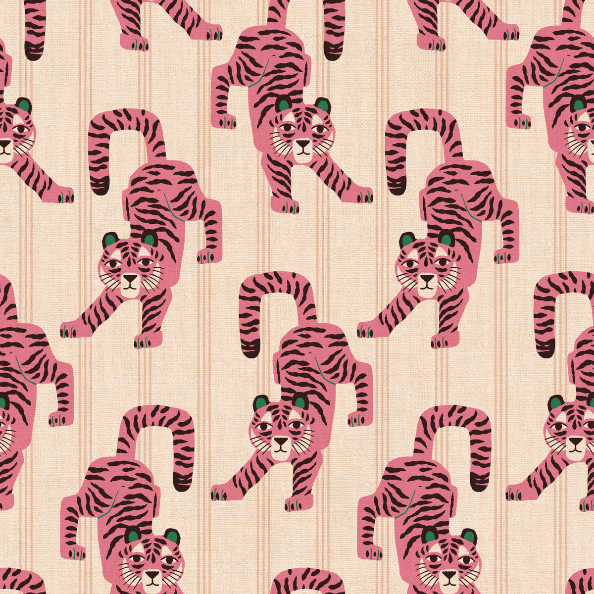 Pink Jumping Tiger Jewel Jungle Wallpaper⁠