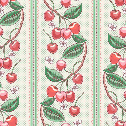 Merry Cherry Red and Green Stripe  Wallpaper⁠
