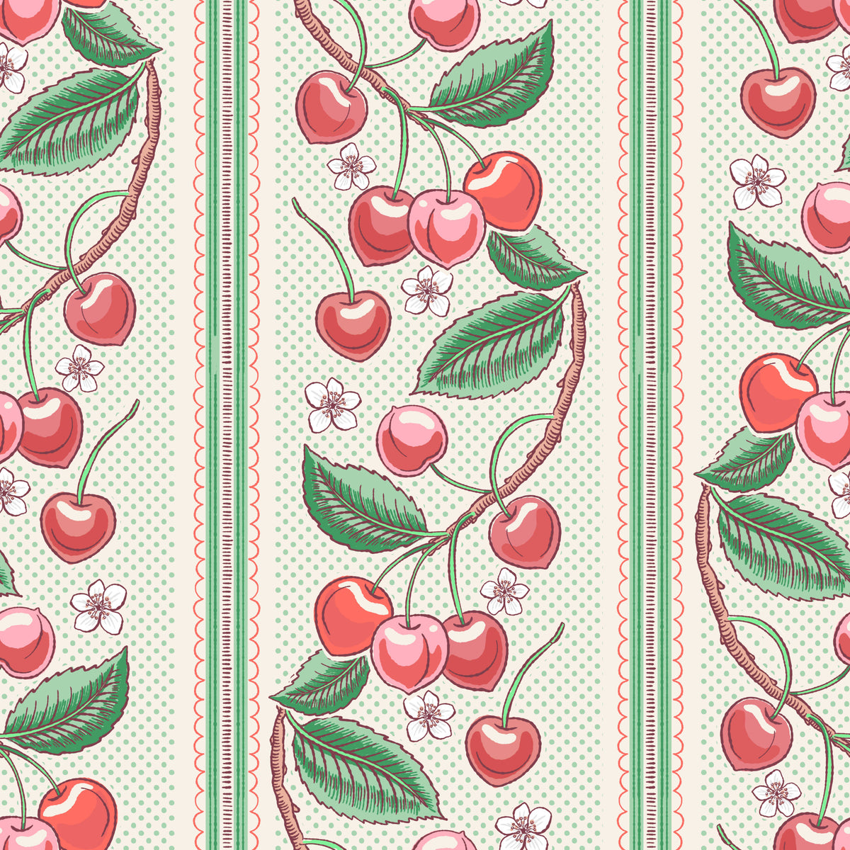 Merry Cherry Red and Green Stripe  Wallpaper⁠ in your room — zoomed