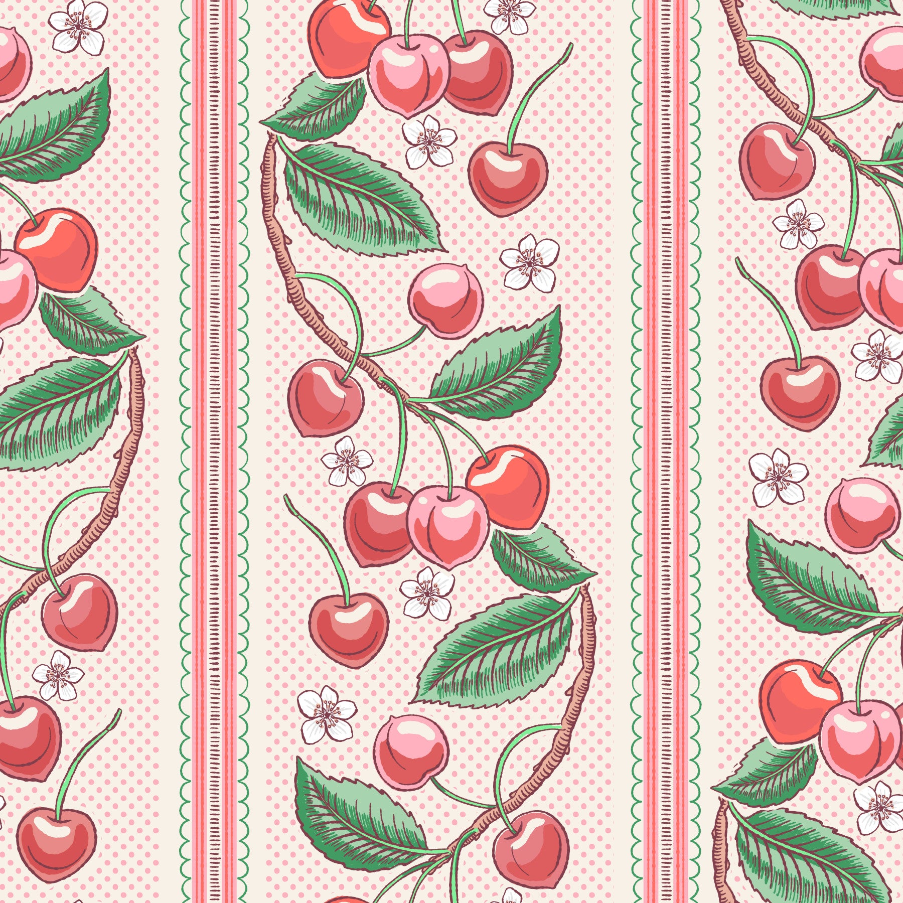 Merry Cherry Stripe Wallpaper⁠