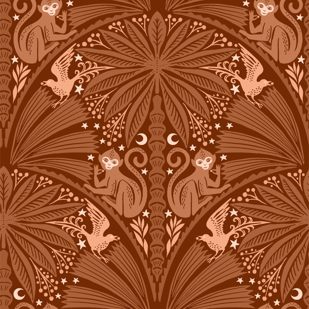 The Jungle Berry Thief: Moon Monkey & Bird Wallpaper⁠