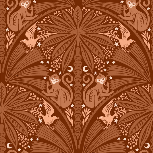 The Jungle Berry Thief: Moon Monkey & Bird Wallpaper⁠