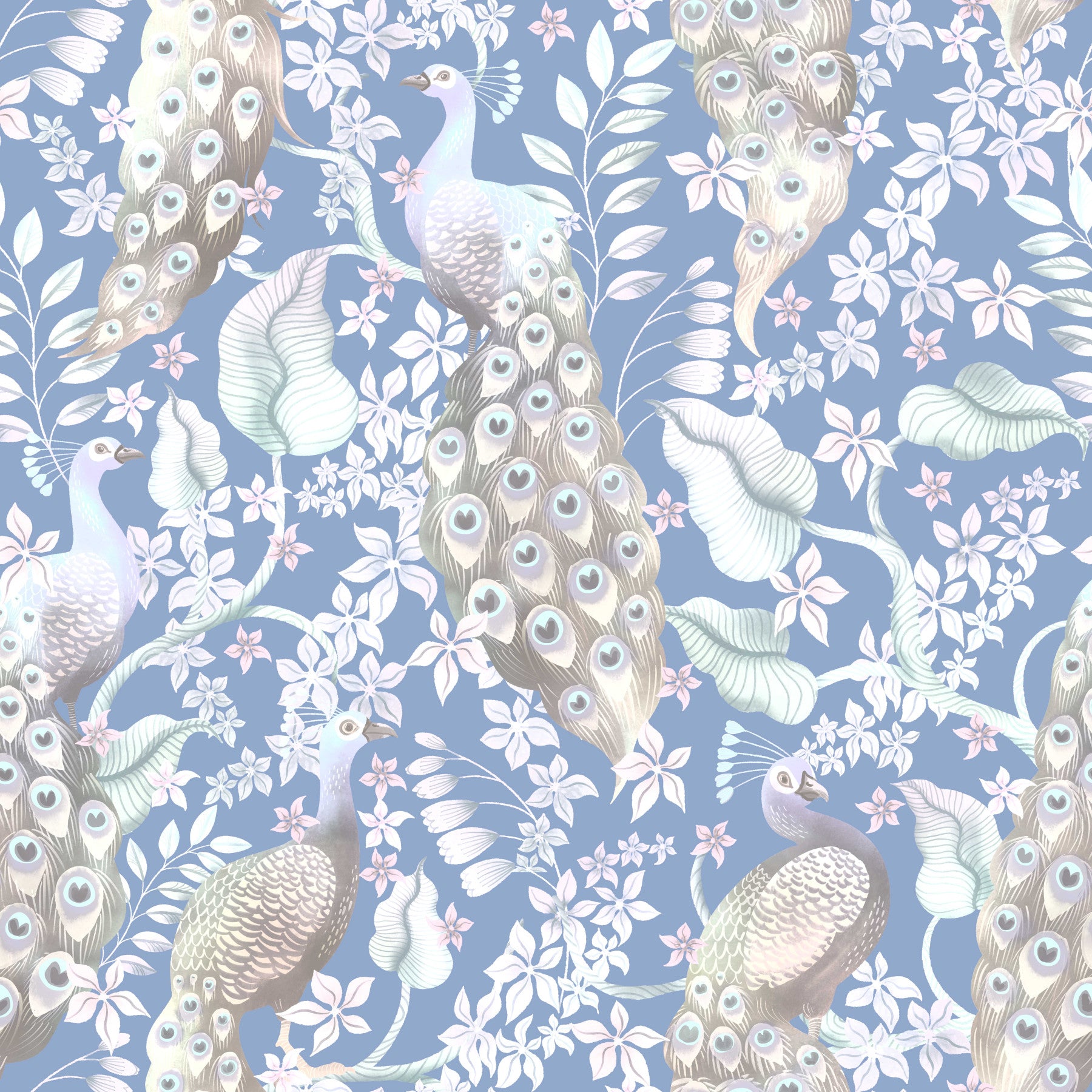 Dove Blue Peacock Paradise Wallpaper⁠