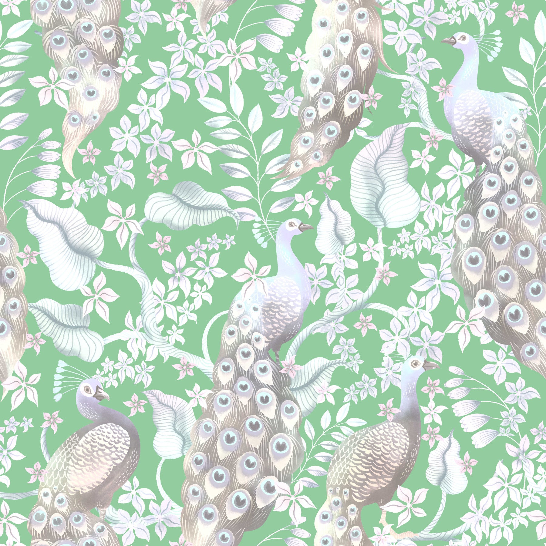 Green Peacock Paradise  Wallpaper⁠