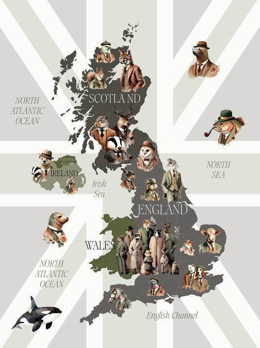 Dapper Creatures of Britain Wall Mural