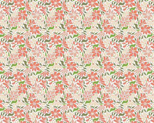 Groovy Flowers Coral Green Wall Mural