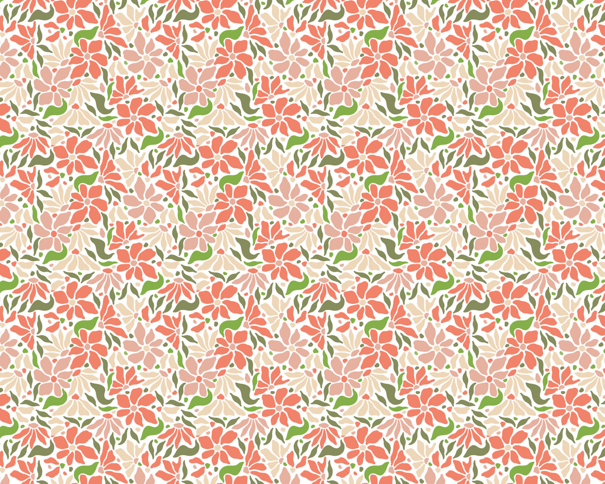 Groovy Flowers Coral Green Wall Mural