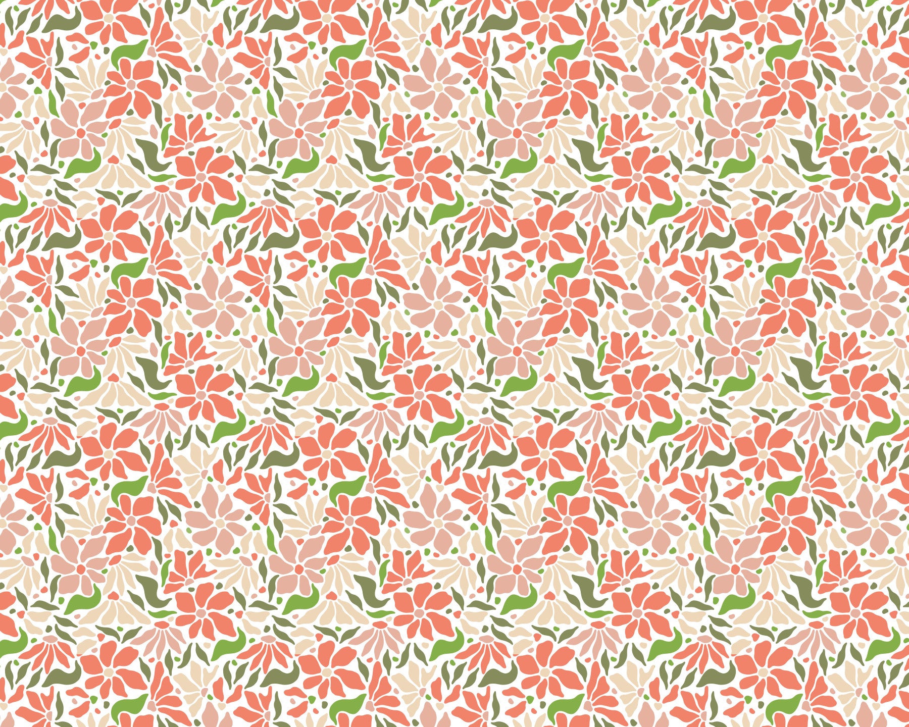 Groovy Flowers Coral Green Wall Mural