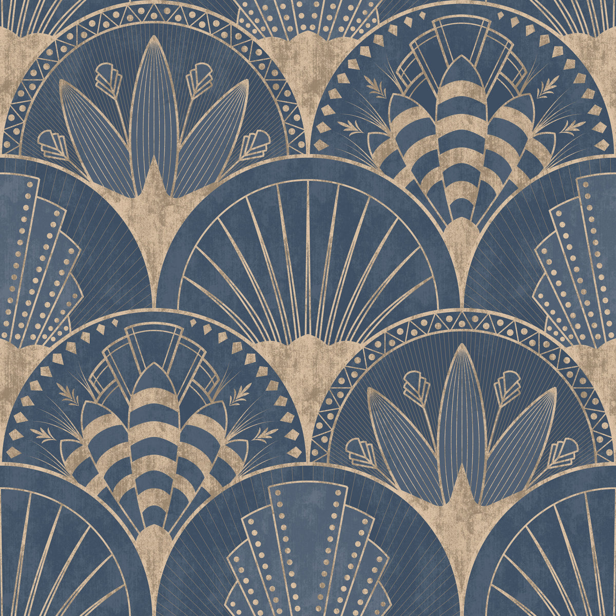 Art Deco Golden fans on blue Wallpaper⁠