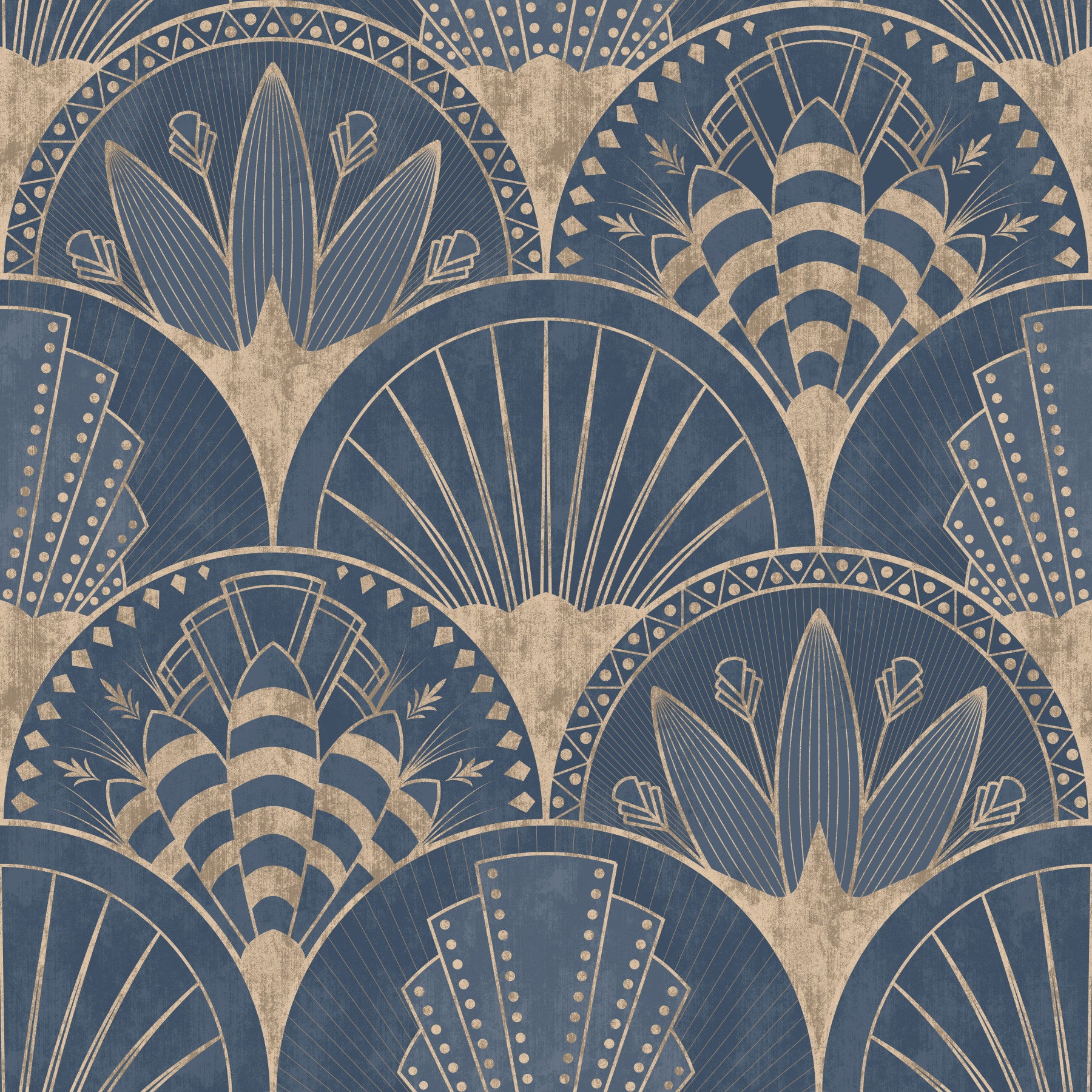 Art Deco Golden fans on blue Wallpaper⁠