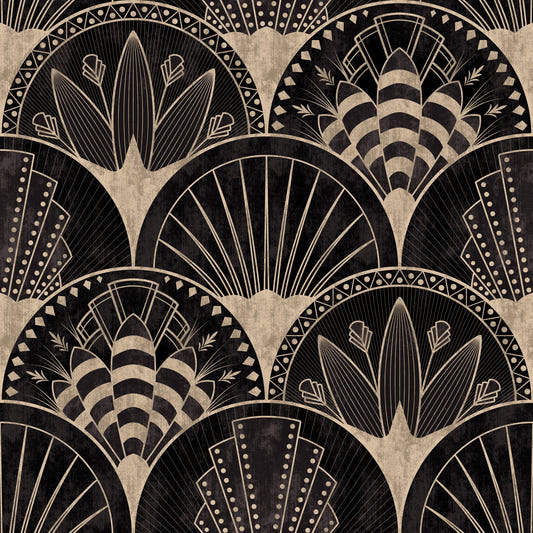 Art Deco Golden fans on black Wallpaper⁠