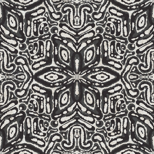 Batik Geometric Flower Black & White Wallpaper⁠