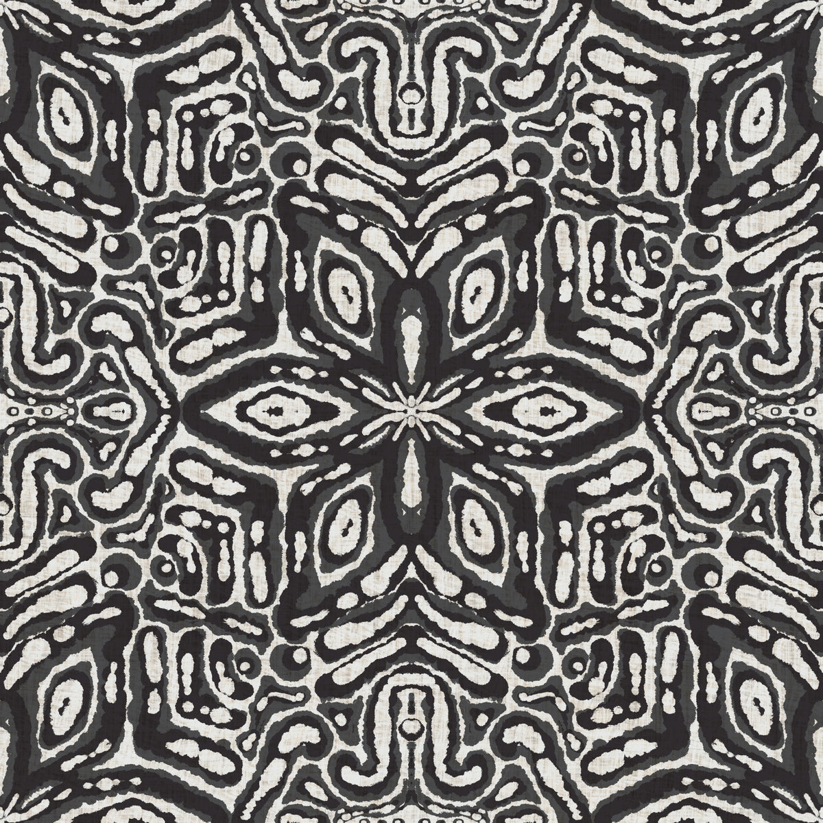 Batik Geometric Flower Black & White Wallpaper⁠