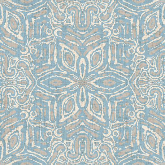 Batik Geometric Flower Muted Blue Wallpaper⁠