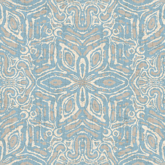 Batik Geometric Flower Muted Blue Wallpaper⁠