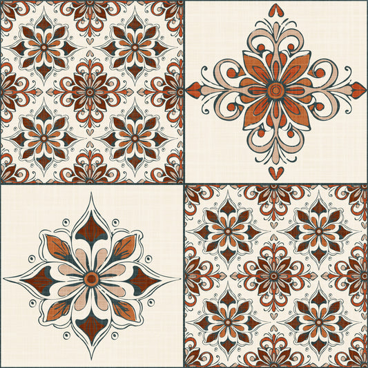 Mediterranean Tile Rustic Charm Terracotta & Burnt Orange Wallpaper⁠