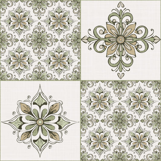 Mediterranean Tile Rustic Charm Sage Green Wallpaper⁠