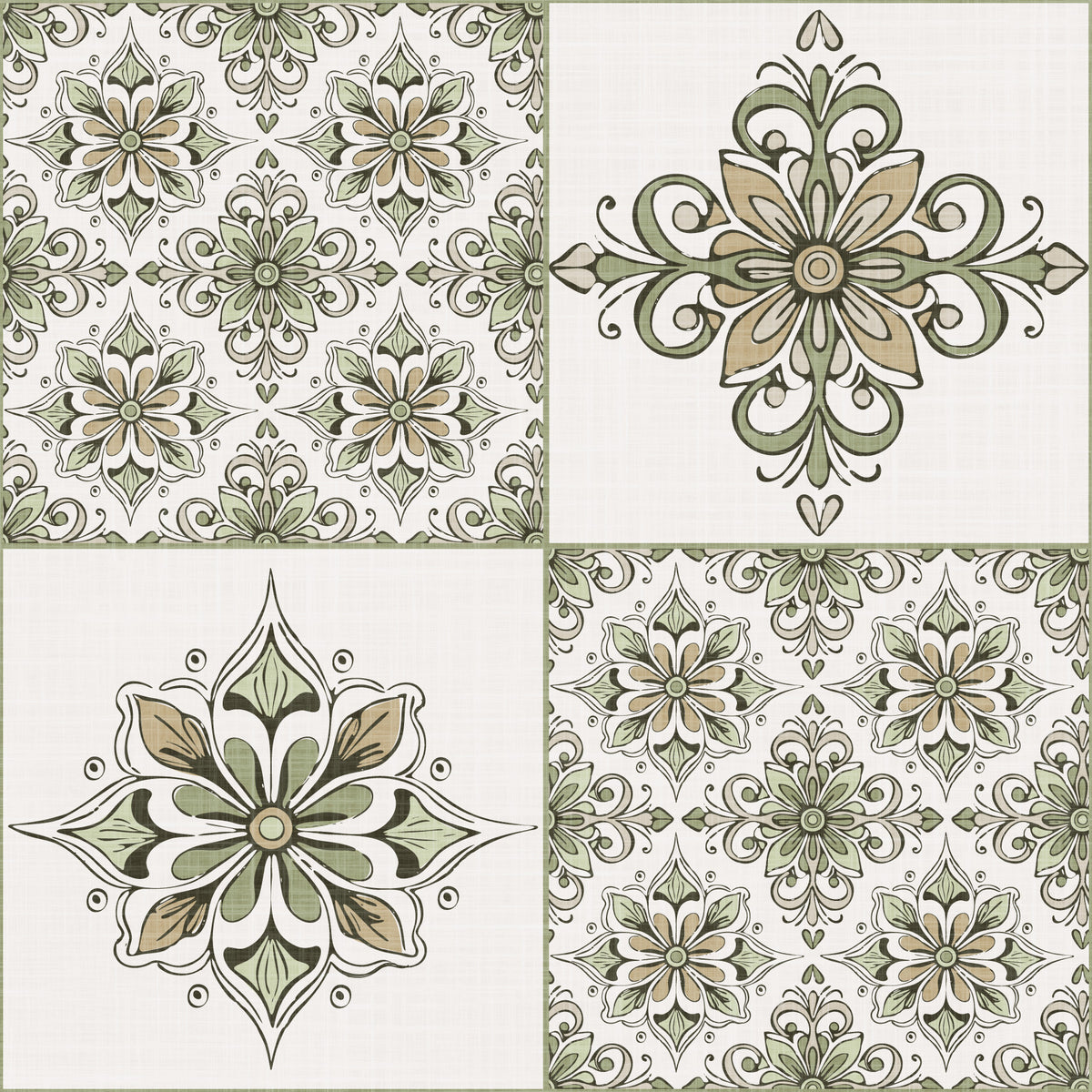 Mediterranean Tile Rustic Charm Sage Green Wallpaper⁠