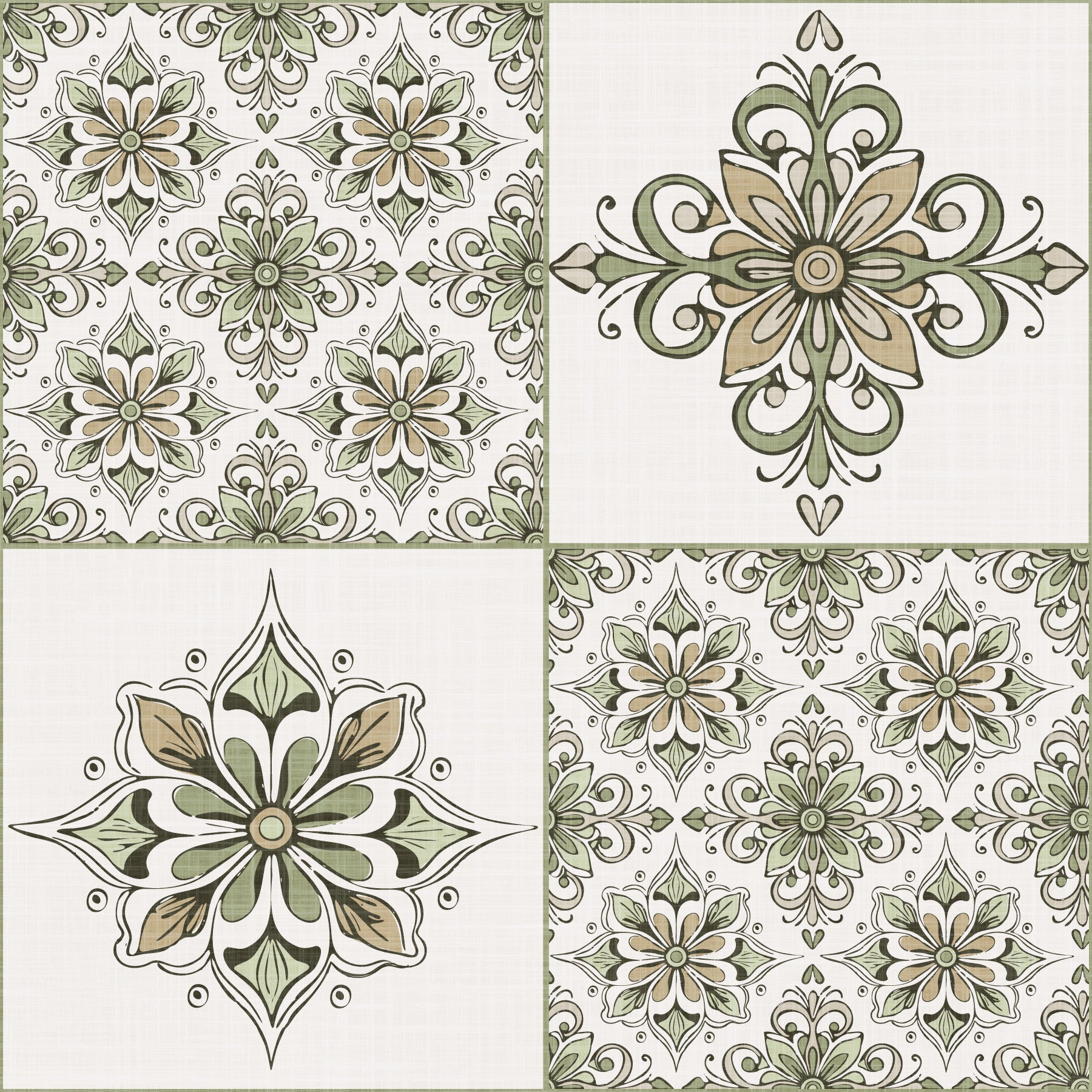 Mediterranean Tile Rustic Charm Sage Green Wallpaper⁠