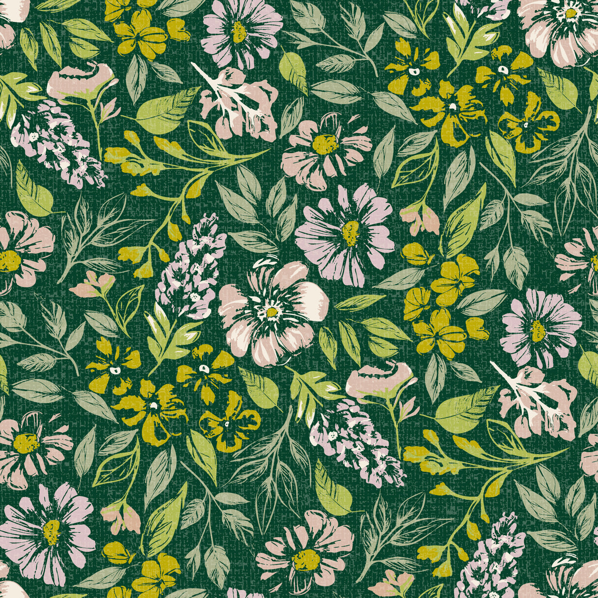 Rustic Floral Tapestry Dark Green Wallpaper⁠