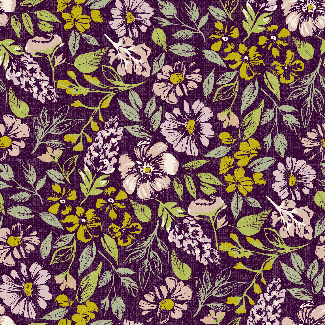 Rustic Floral Tapestry Dark Green Wallpaper⁠ Dark Purple Wallpaper⁠