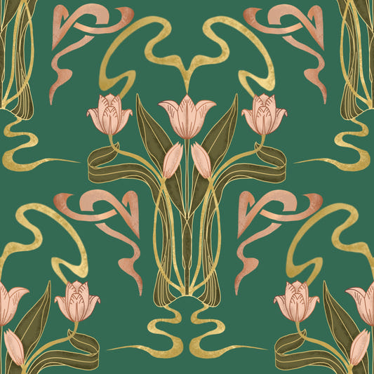 Deco Tulip Bloom  - Art Deco Floral Nouveau Forest Grove Wallpaper⁠