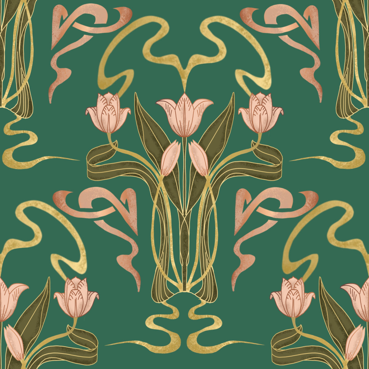 Deco Tulip Bloom  - Art Deco Floral Nouveau Forest Grove Wallpaper⁠ in your room — zoomed