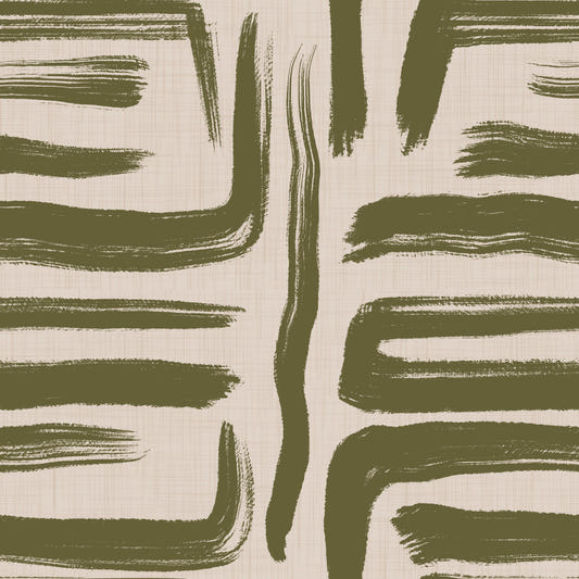 Olive Brushstrokes - Abstract Mid Century Modern  Wallpaper⁠