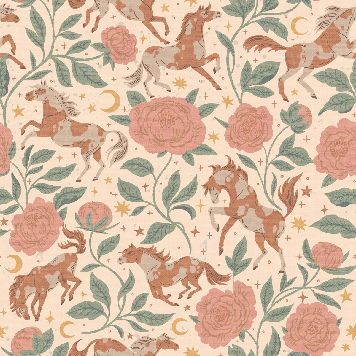 Ponies and Peonies Wild West Americana-01 Wallpaper⁠ in your room — zoomed