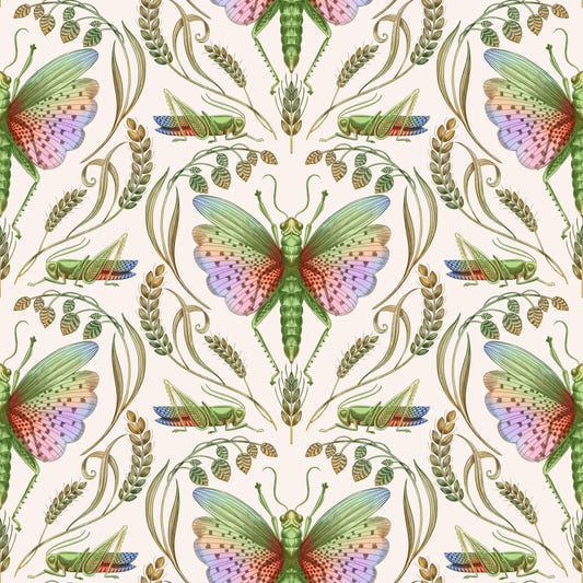 Rainbow Grasshopper Damask light Wallpaper⁠