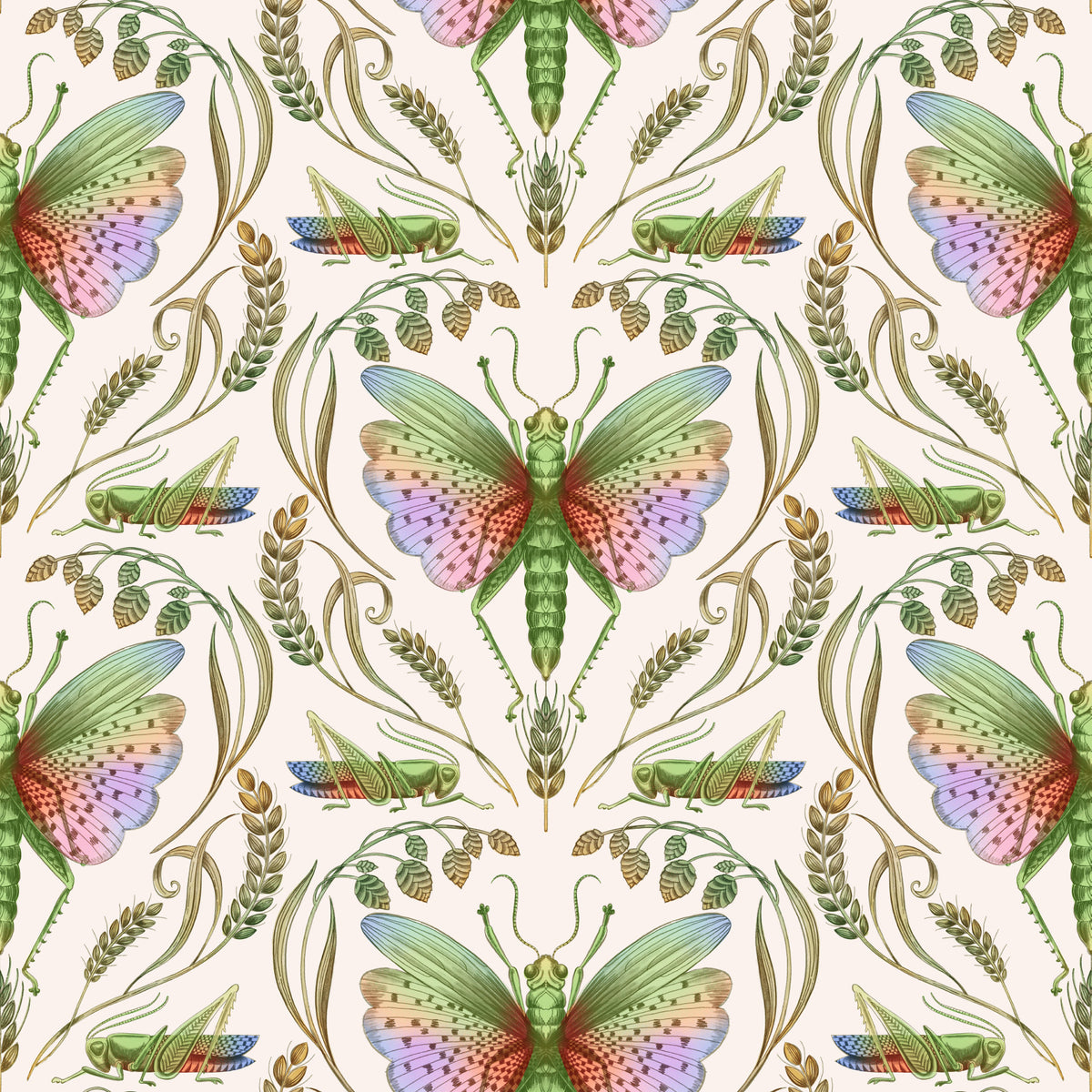 Rainbow Grasshopper Damask light Wallpaper⁠