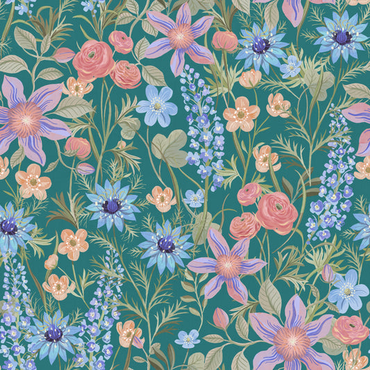 Ranunculaceae retro teal Wallpaper⁠