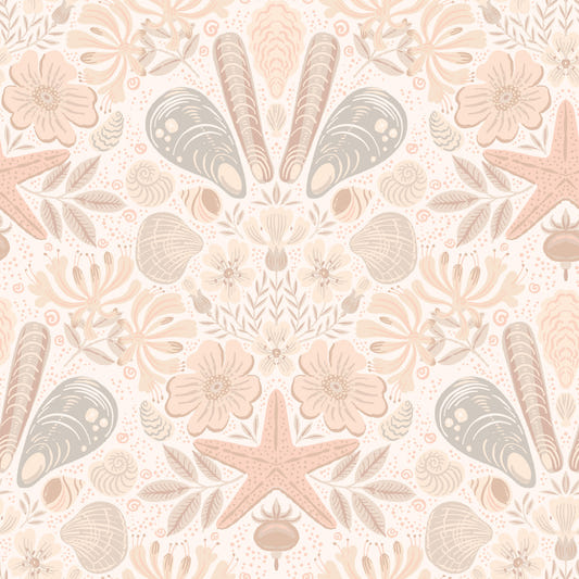 Scandinavian Beach Flora Damask Blush Wallpaper⁠