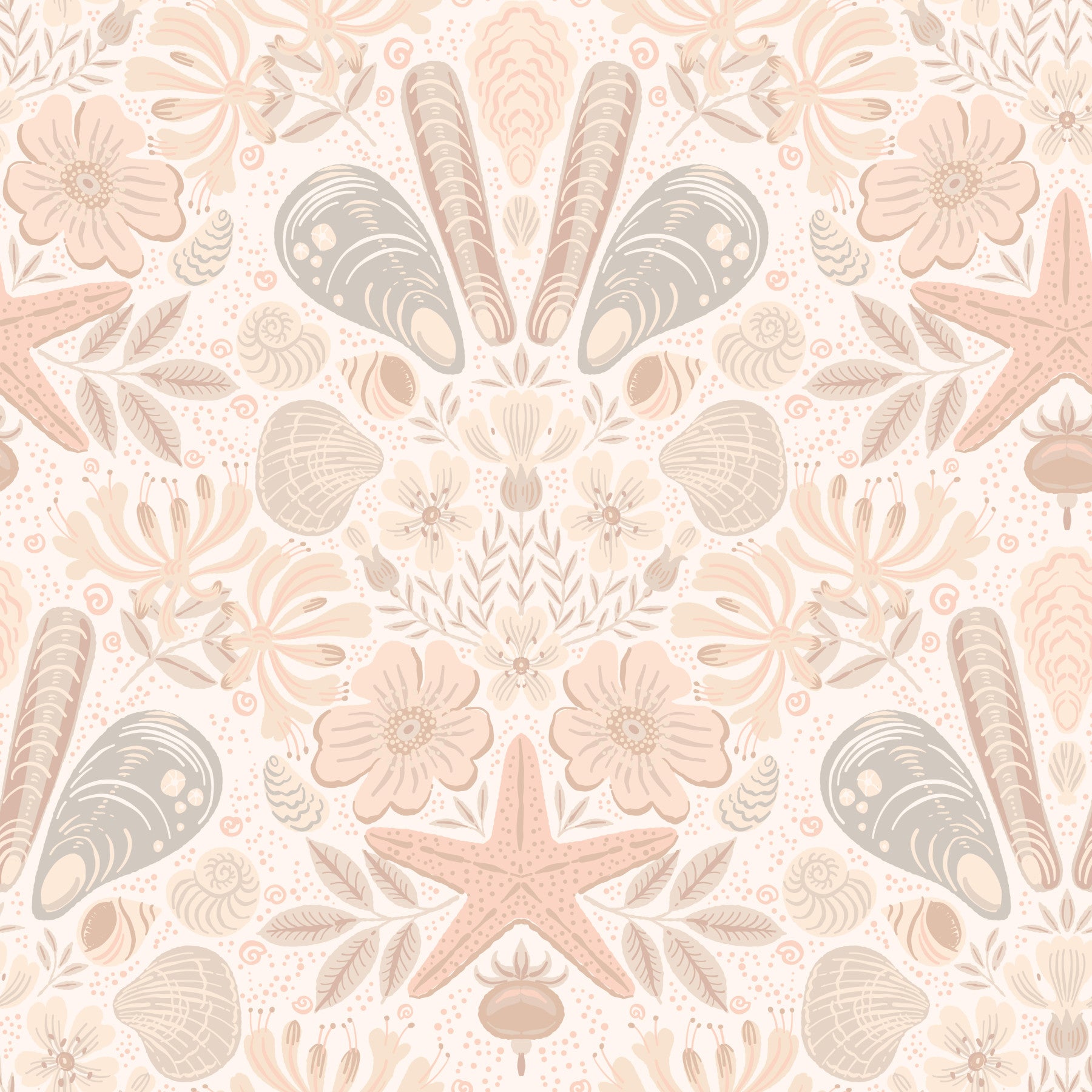 Scandinavian Beach Flora Damask Blush Wallpaper⁠
