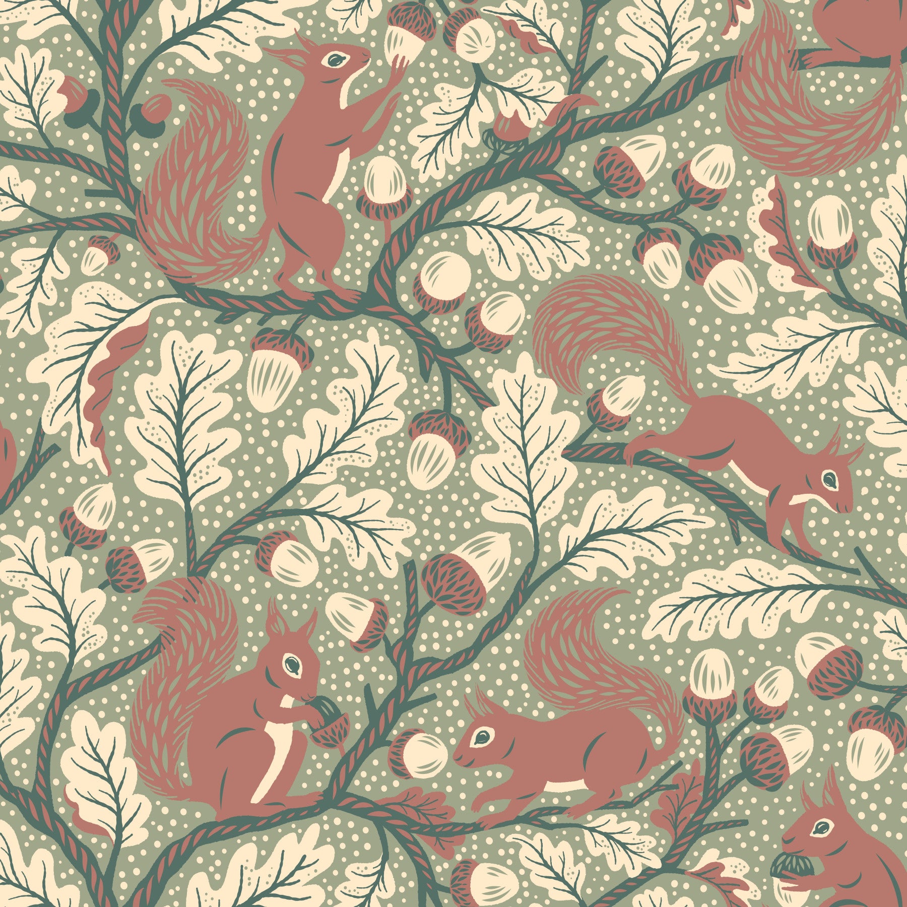 Squirrels in Oak tree - Green Wallpaper⁠