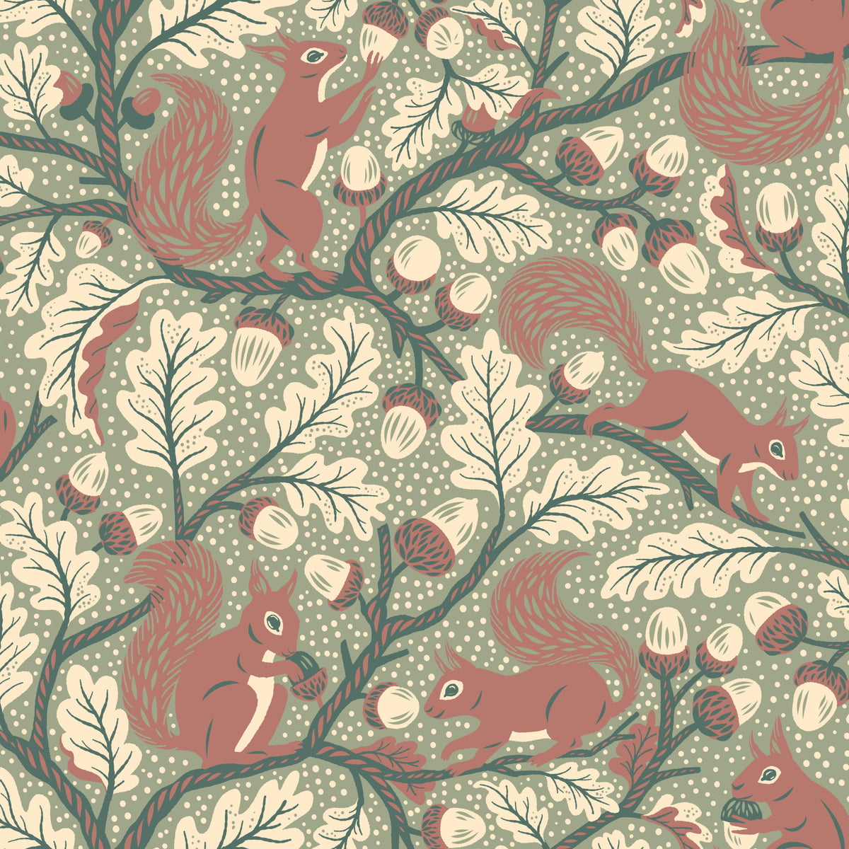 Squirrels in Oak tree - Green Wallpaper⁠ in your room — zoomed