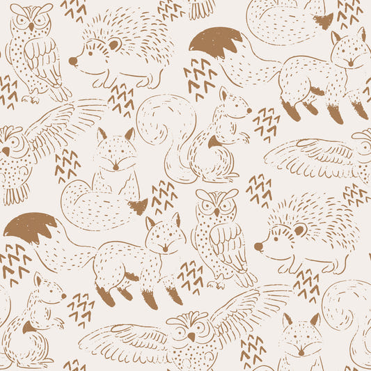 Woodland Animal Neutral Brown Wallpaper⁠