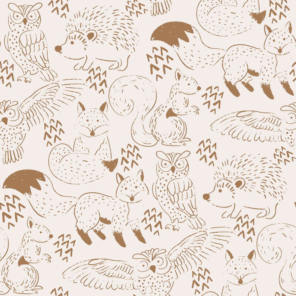 Woodland Animal Neutral Brown Wallpaper⁠