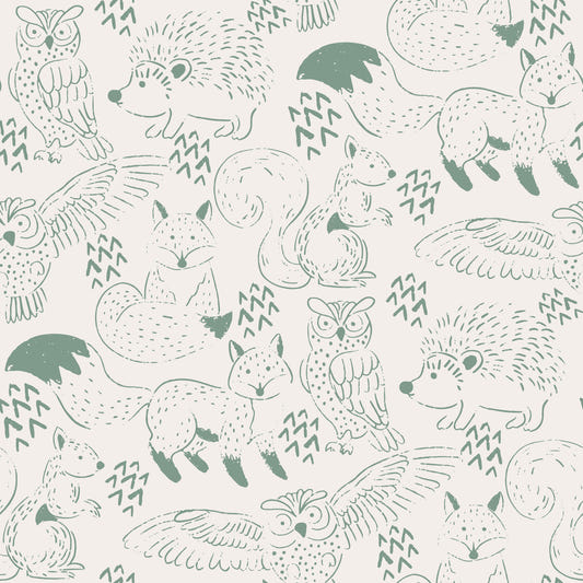 Woodland Animal Neutral Green Wallpaper⁠