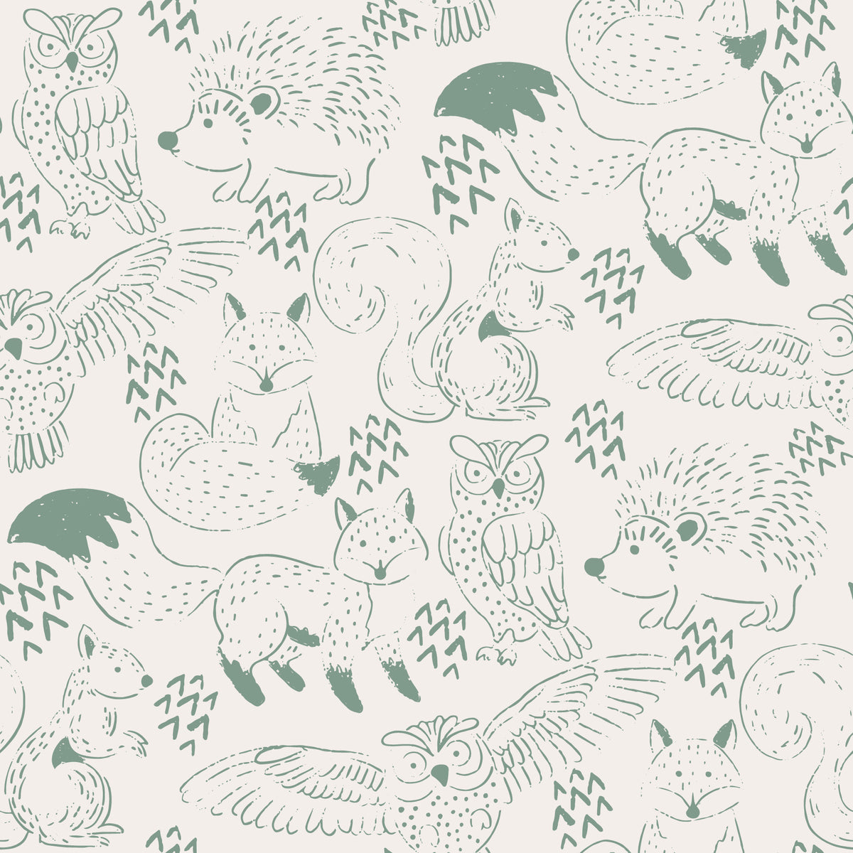 Woodland Animal Neutral Green Wallpaper⁠