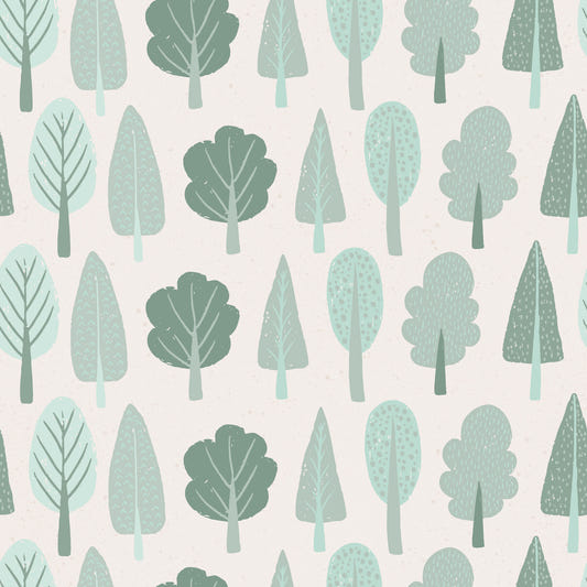 Minimalist Trees in Soft Green Enchanted Woodland Wallpaper⁠