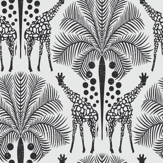 Safari Giraffe in Black and White Wallpaper⁠