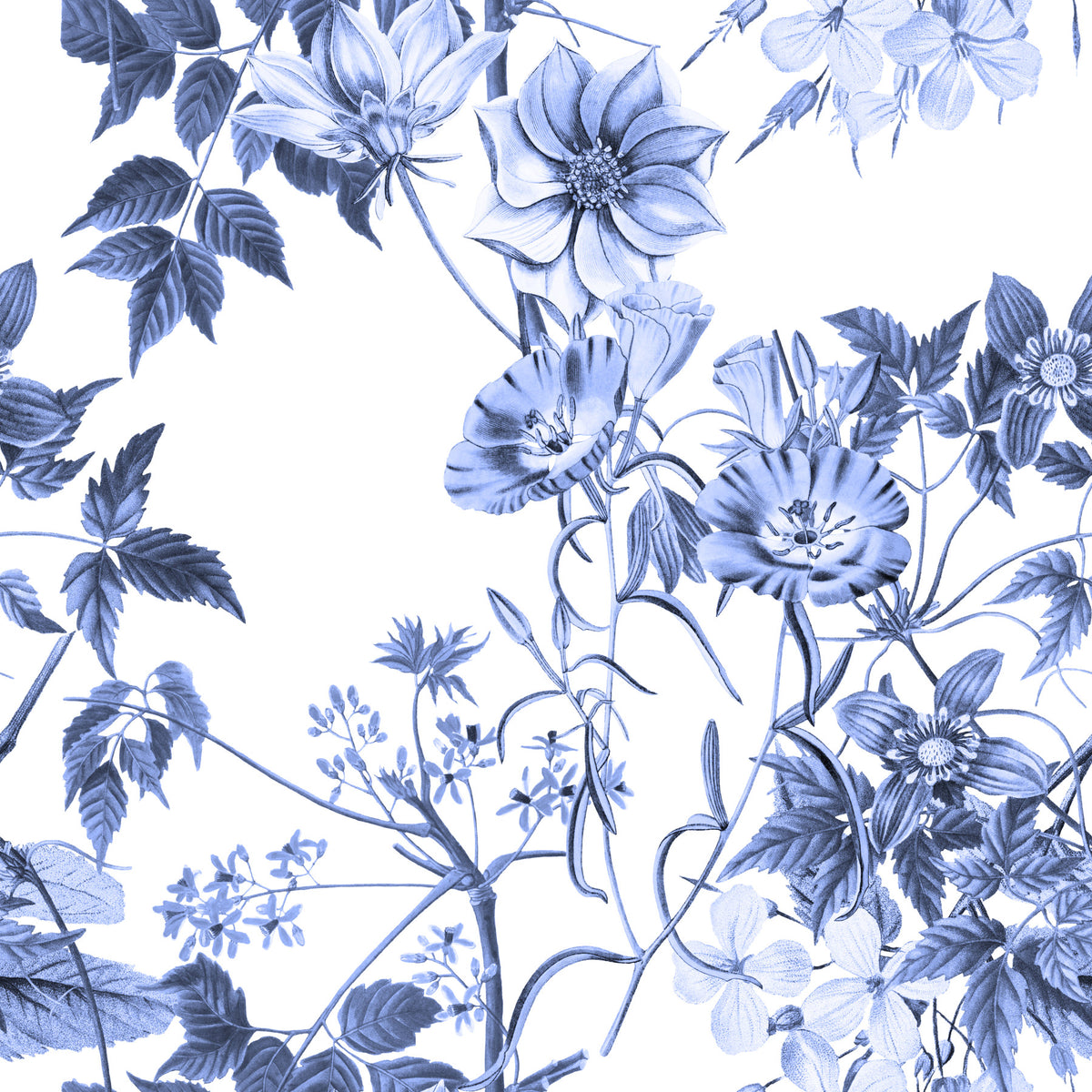Serene Blue Botanicals Wallpaper⁠ in your room — zoomed