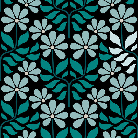 Groovy Flowers Duck Egg Blue Wallpaper⁠