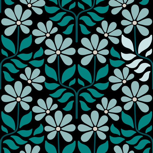 Groovy Flowers Duck Egg Blue Wallpaper⁠