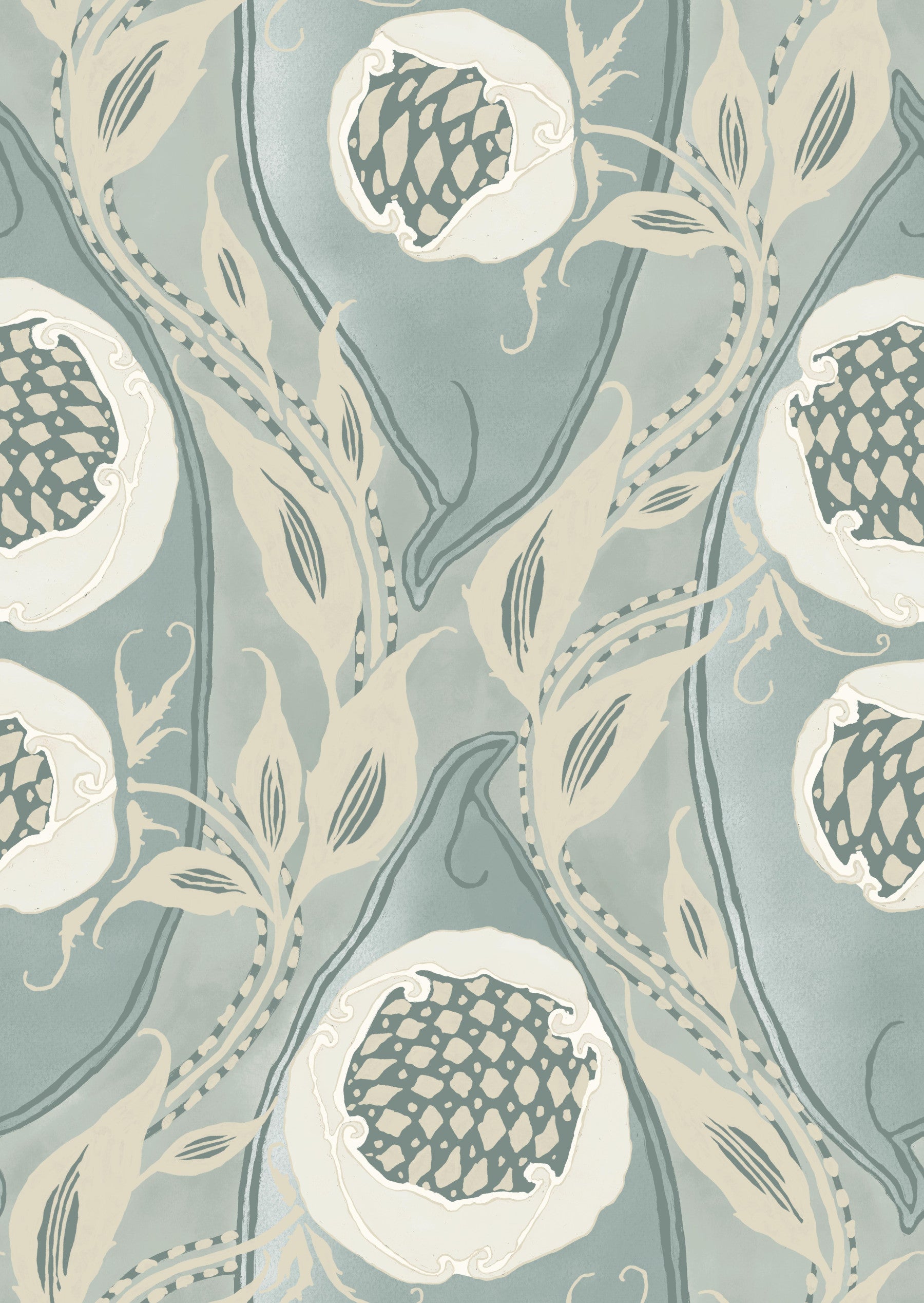 Samarkande No. 4 pale aqua cream teal grey Wallpaper⁠