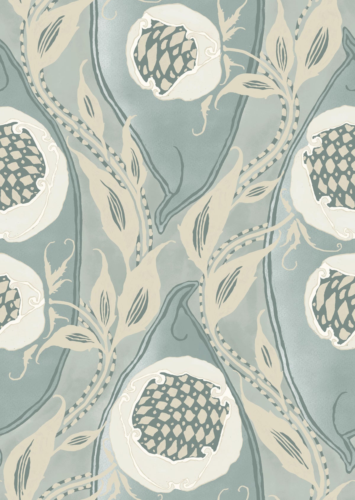 Samarkande No. 4 pale aqua cream teal grey Wallpaper⁠ in your room — zoomed