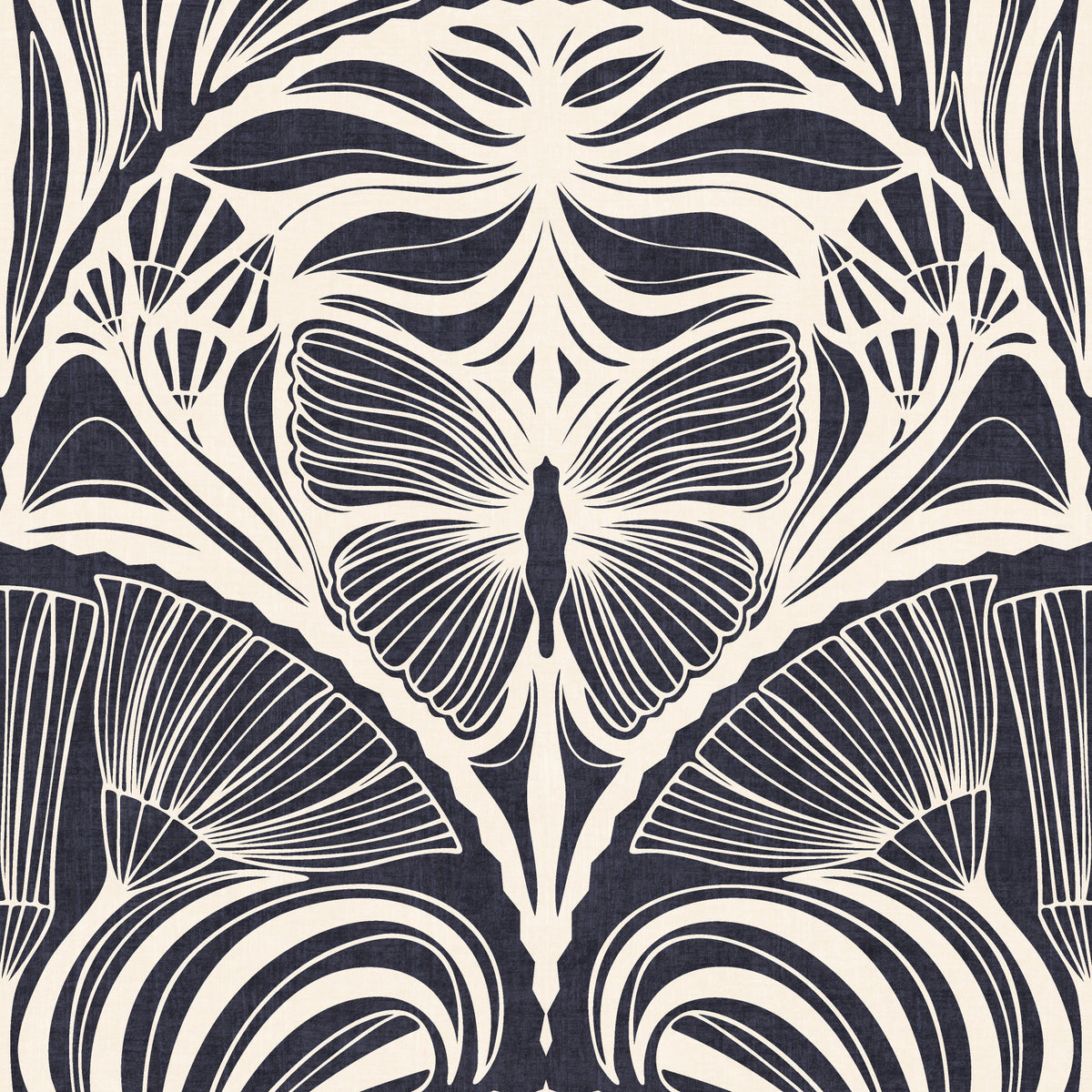 Gatsby Fan Glamour Deco Statement Midnight Charcoal Wallpaper⁠