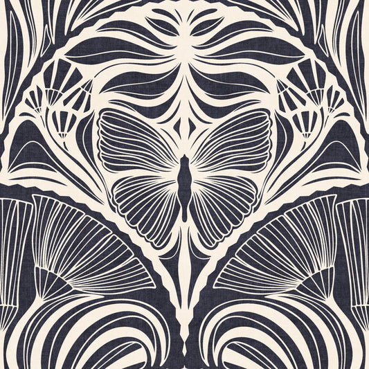 Gatsby Fan Glamour Deco Statement Midnight Charcoal Wallpaper⁠